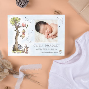 Pooh & Friends Watercolor Birth Photo Announcement