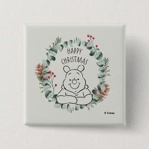 Pooh   Happy Christmas Wreath 2 Inch Square Button