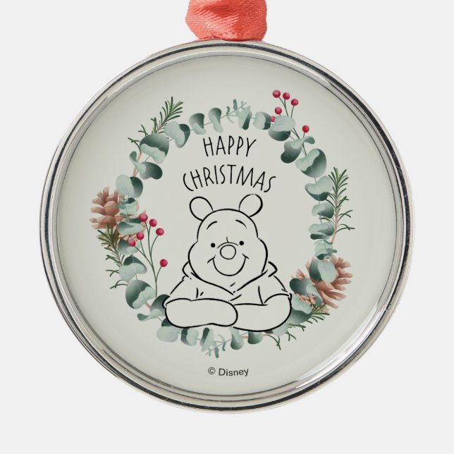 Pooh | Happy Christmas Wreath Metal Ornament (Front)