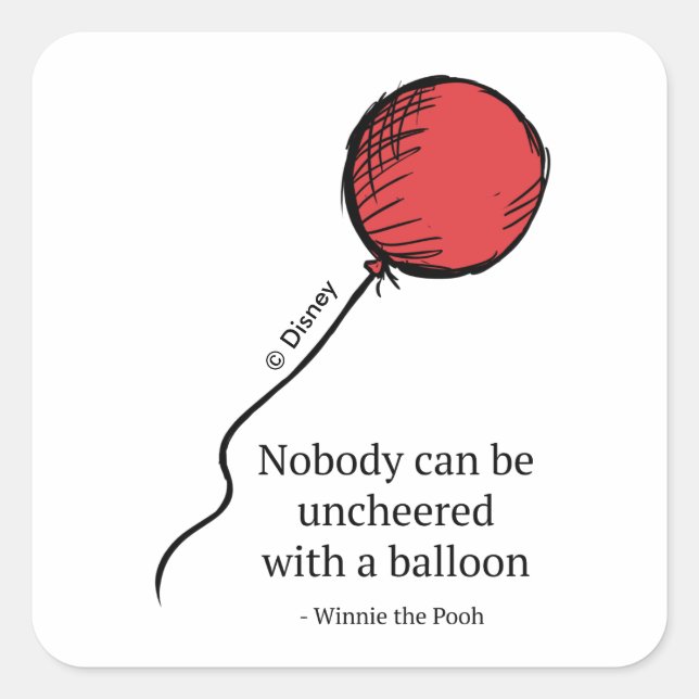 Pooh | Nobody Can be Uncheered with a Balloon Square Sticker (Front)