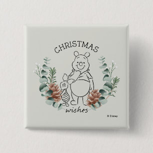 Pooh & Piglet   Christmas Wishes Wreath 2 Inch Square Button