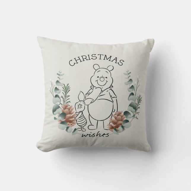 Pooh & Piglet | Christmas Wishes Wreath Throw Pillow (Front)