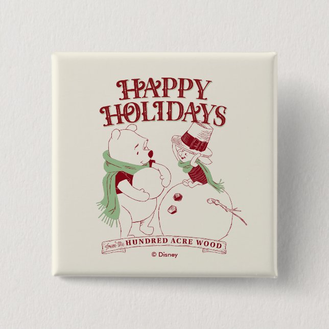 Pooh & Piglet | Happy Holidays 2 Inch Square Button (Front)