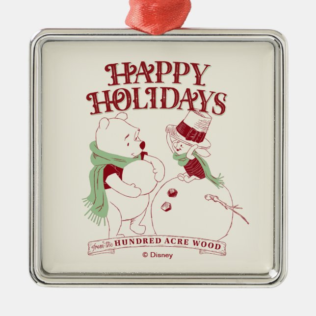 Pooh & Piglet | Happy Holidays Metal Ornament (Front)