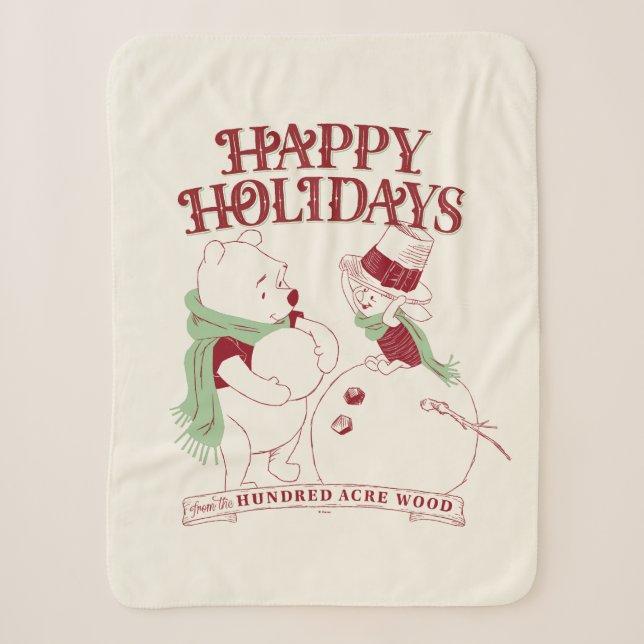 Pooh & Piglet | Happy Holidays Sherpa Blanket (Front)