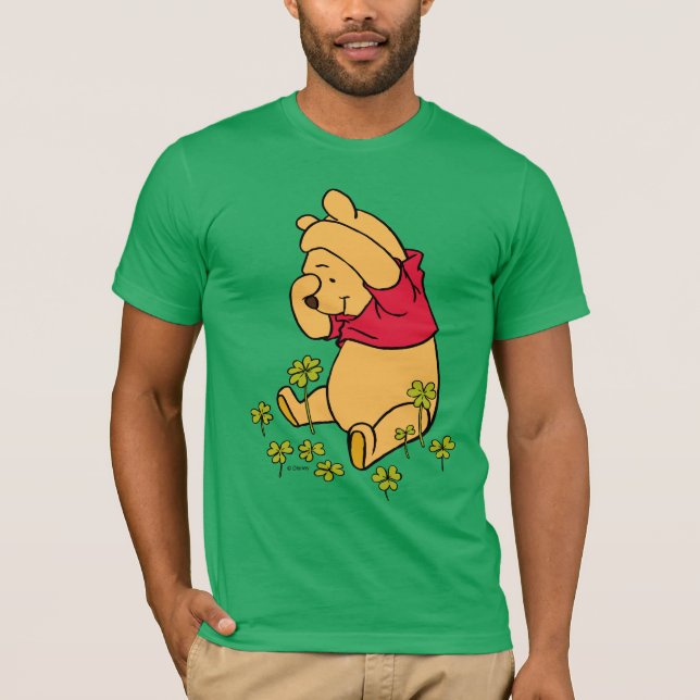 Pooh Playing in a Shamrock Patch T-Shirt (Front)