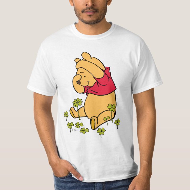 Pooh Playing in a Shamrock Patch T-Shirt (Front)