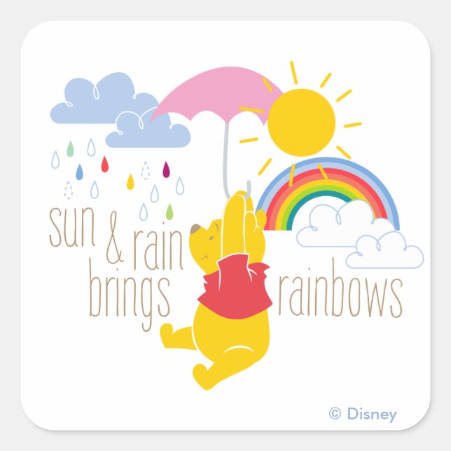 Pooh | Sun & Rain Brings Rainbows Quote Square Sticker (Front)