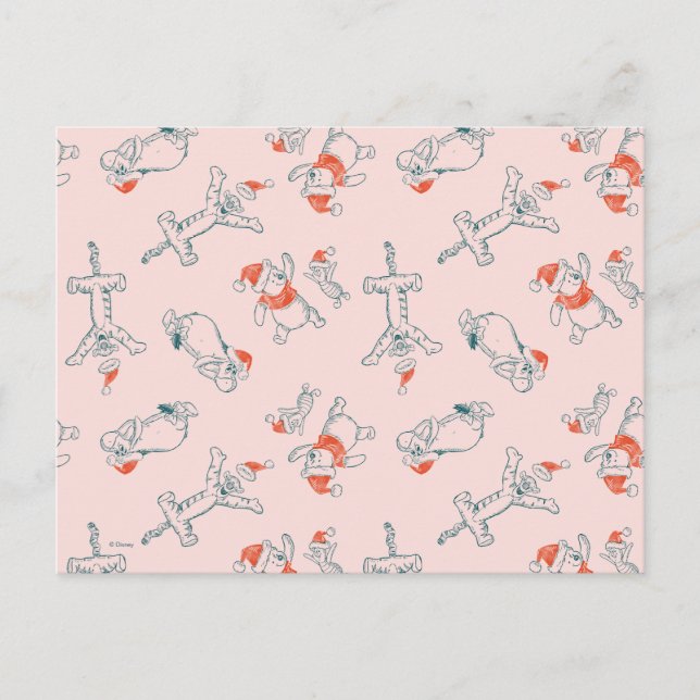 Pooh, Tigger, Eeyore & Piglet Christmas Pattern Postcard (Front)
