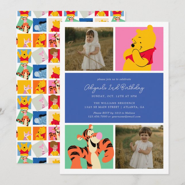 Pooh & Tigger | Photo Collage Birthday Invitation (Front/Back)