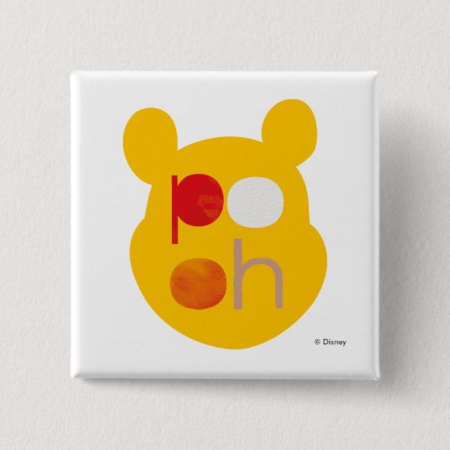 Pooh | Watercolor Big Head 2 Inch Square Button (Front)