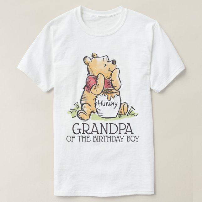 Pooh Watercolor First Birthday Grandpa T-Shirt (Design Front)