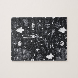 • pooky Gothic Halloween Pattern - Black and White Jigsaw Puzzle