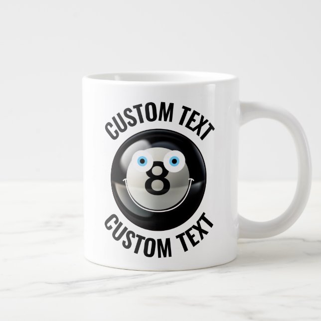 Pool 8 Ball Custom Happy Face & Personalized Text Large Coffee Mug (Right)