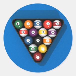 Pool Balls on Blue Felt Billiards Table: Classic Round Sticker