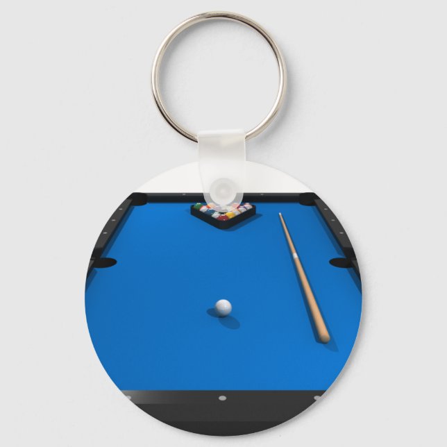 Pool Balls on Blue Felt Billiards Table: Keychain (Front)