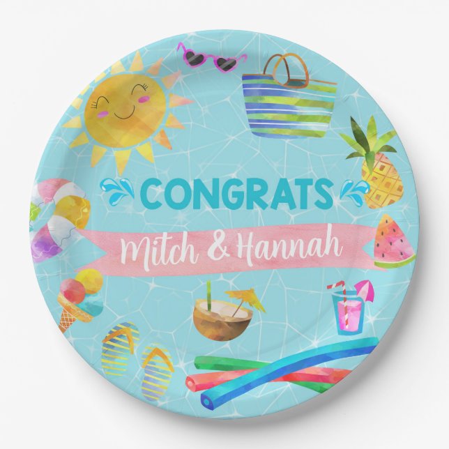 Pool bash girl baby shower paper plates. paper plate (Front)