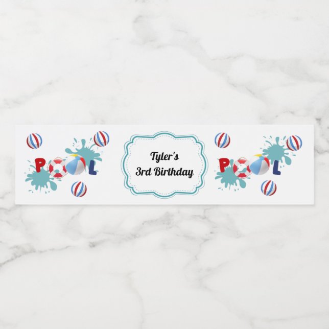 Pool Beach Ball Party Water Bottle Label (Single Label)