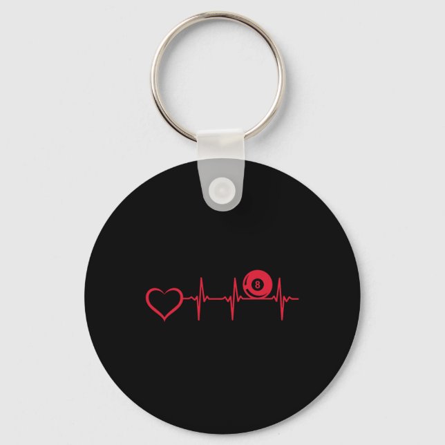 Pool Billiard Heartbeat Heart - 8-ll Pool Billiard Keychain (Front)