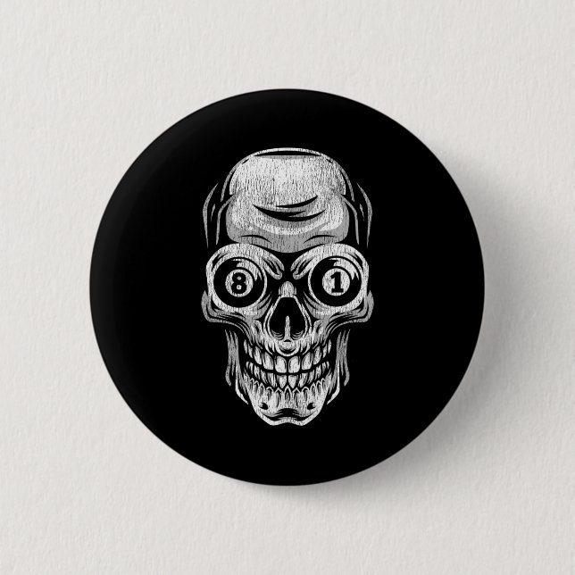 Pool Billiard Snooker Player Skull 8 And 9  2 Inch Round Button (Front)
