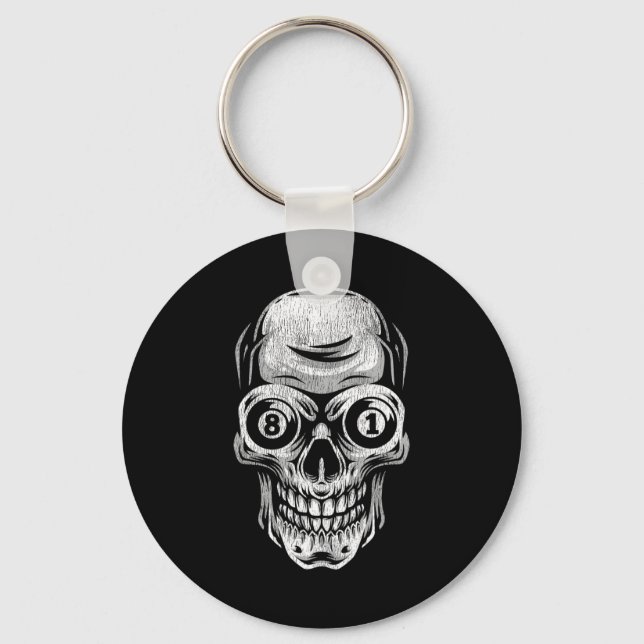Pool Billiard Snooker Player Skull 8 And 9  Keychain (Front)
