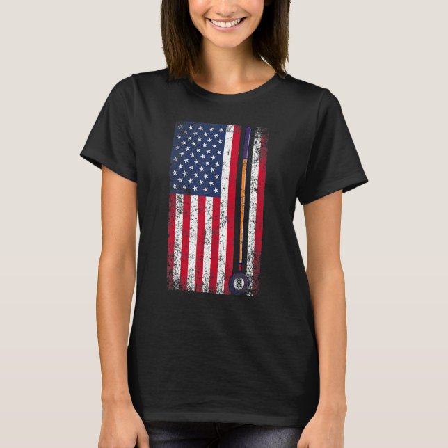 Pool Billiards American Flag Gift T-Shirt (Front)