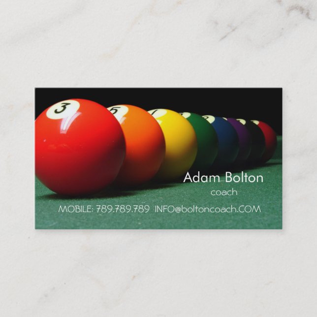 Pool Billiards Coach or Player Balls Table Business Card (Front)