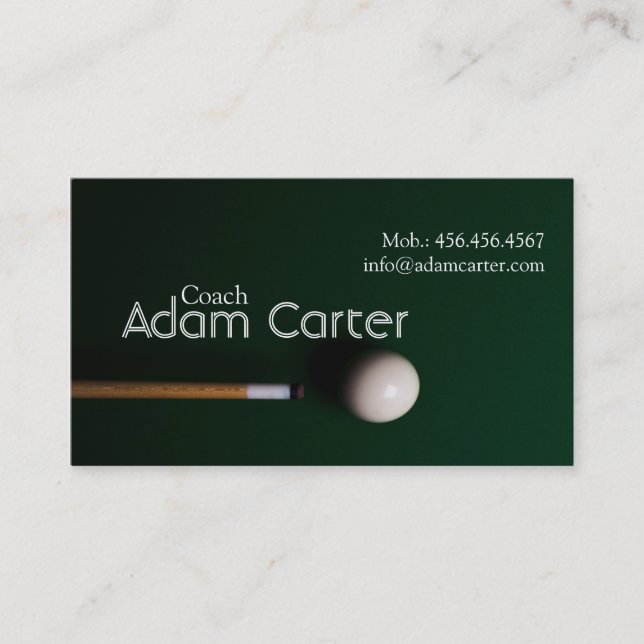 Pool Billiards Coach Trainer Sport Team Business Card (Front)