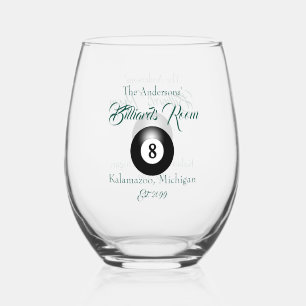 Pool Billiards Room 8 Ball Cocktail  Stemless Wine Glass