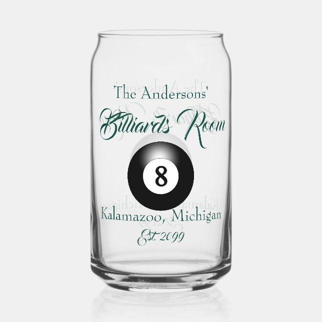 Pool Billiards Room 8 Ball Drinkware Beer Can Glass (Front)