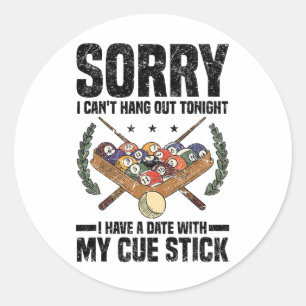 Pool Billiards Snooker Cue Player 6  Classic Round Sticker