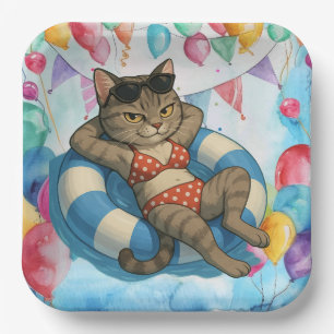 Pool Birthday Party for Cat Lovers  Paper Plate