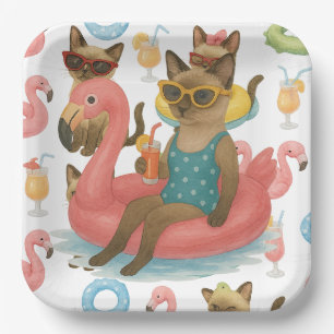 Pool Birthday Party for Cat Lovers  Paper Plate