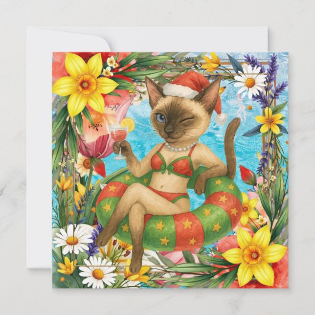 Pool Birthday Party for Cat Lovers  Thank You Card (Front)