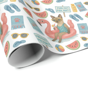 Pool Birthday Party for Cat Lovers  Wrapping Paper
