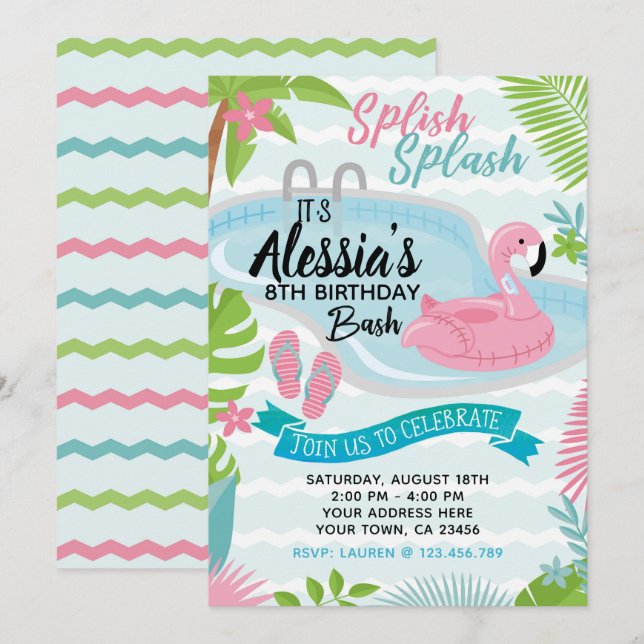 Pool Birthday Party Invitation (Front/Back)