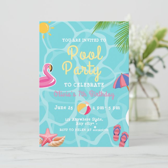 Pool Birthday Party, Pool Kids Swimming Party Invitation (Standing Front)