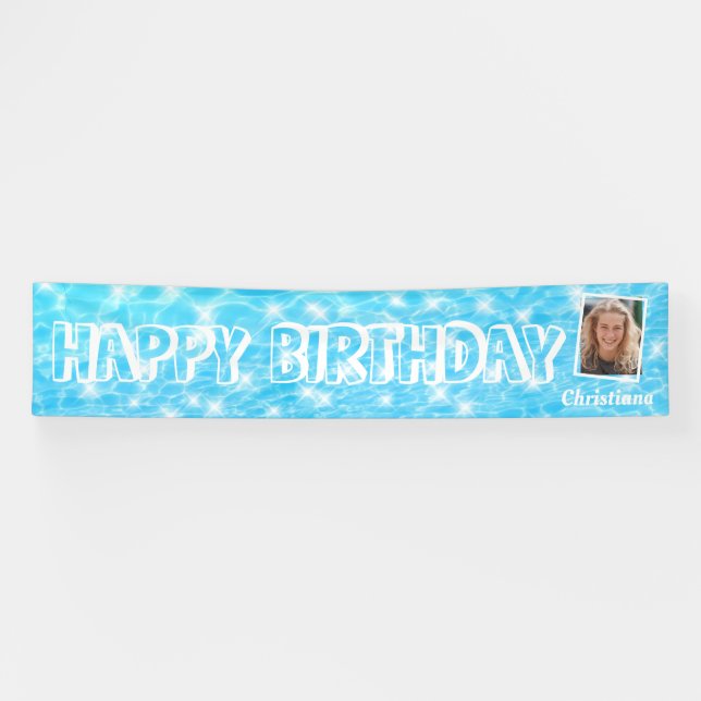 Pool birthday party Pool water ripple custom photo Banner (Horizontal)