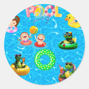 pool birthday party with cute alligators classic round sticker
