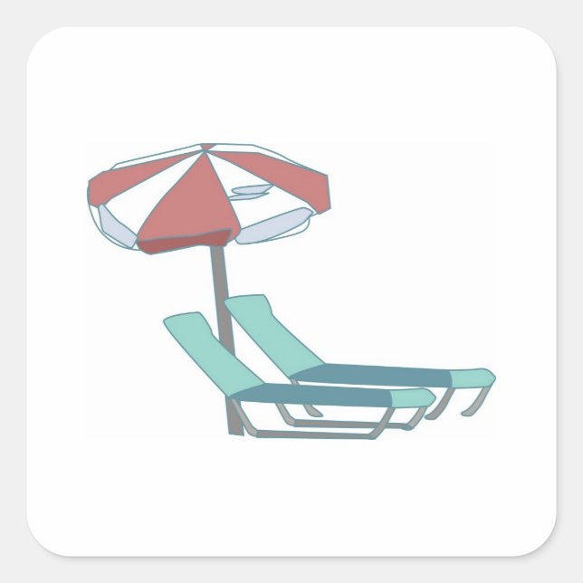 Pool Chairs and Umbrella Square Sticker (Front)