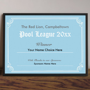 Pool Competition Winner's Certificate Poster