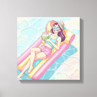 Pool Day Relaxing Girl Canvas Print
