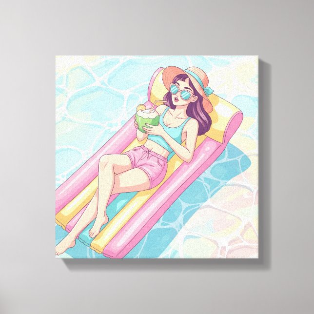 Pool Day Relaxing Girl Canvas Print (Front)