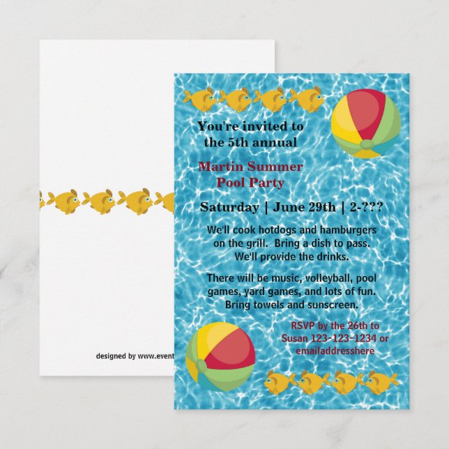 Pool Fish Ball - Invitation de la partie de pool 3 (Devant / Derrière)