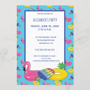 Pool Float Patterned Pool Party Custom Invitation