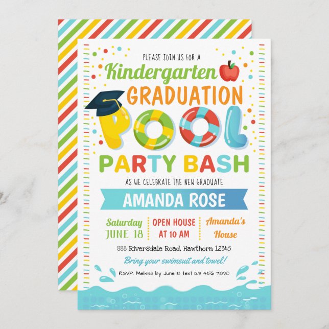 Pool Graduation Party Invitation (Front/Back)