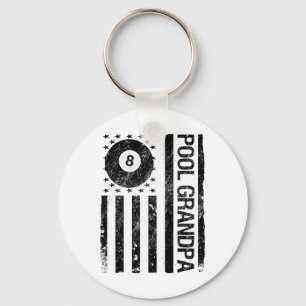 Pool Grandpa American Usa Flag Funny Billiards Keychain