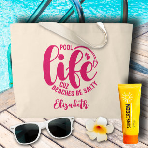 Pool Life Hot Pink Large Tote Bag