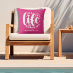 Pool Life Hot Pink Outdoor Pillow<br><div class="desc">Make a statement for your home or a give as a fun gift,  this hot pink outdoor pillow features your family name,  year established,  and "Pool life cuz beaches be salty" in chic lettering. MATCHING items and more colours in our collection.</div>