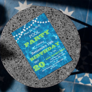 Pool Lights Green Summer Party Invitation